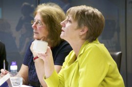 Julie Morgan AM and Jocelyn Davies in the morning involved in a web-chat with students on Google Hangout when it comes to Finance Committee’s inquiry into degree Funding