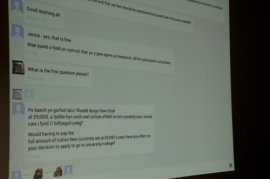 Screen shot of a web-chat with students on Google Hangout when it comes to Finance Committee’s query into degree Funding