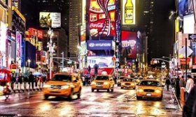 Taxis on 7th Avenue on occasion Square, new york